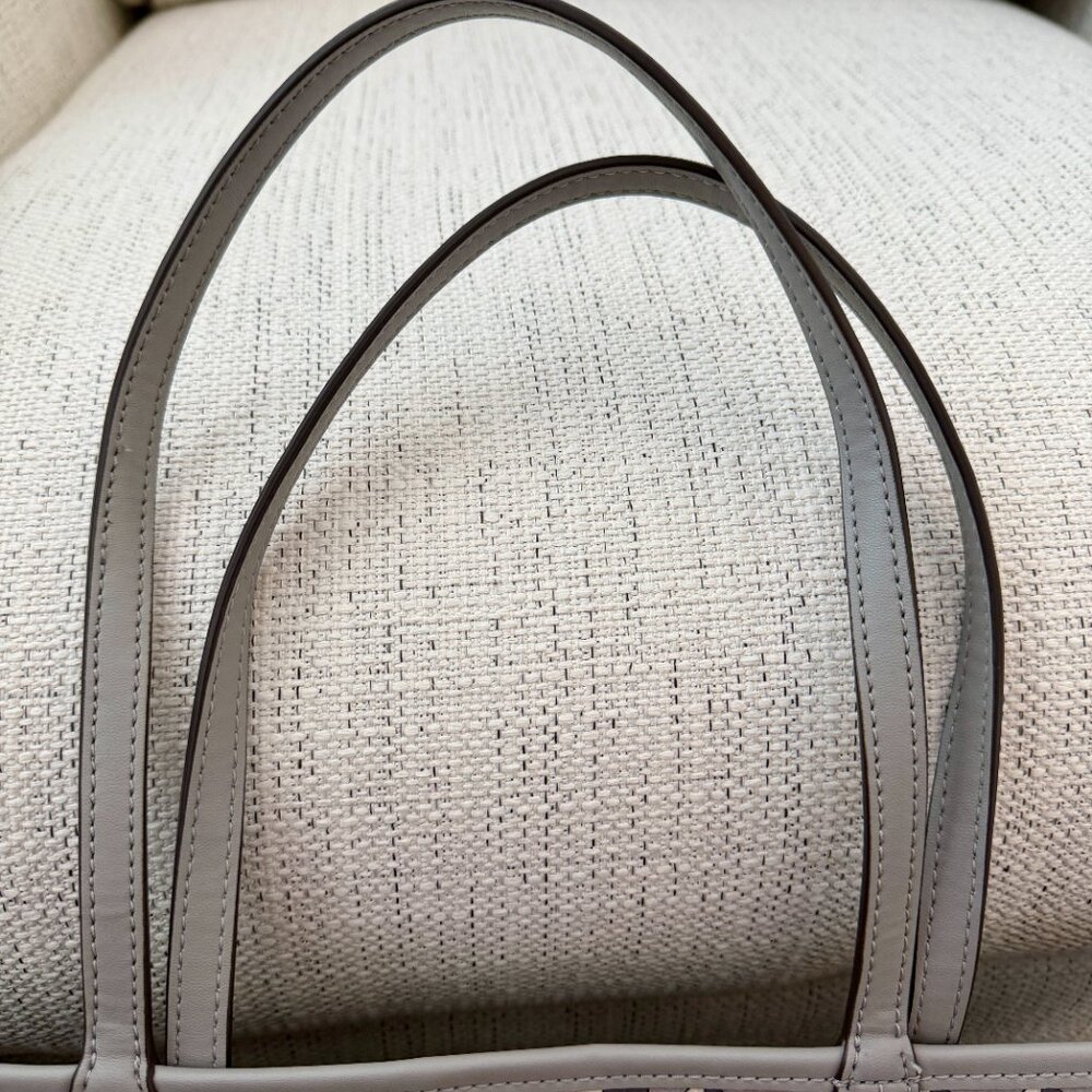 Tory Burch Gray Patterned Canvas Tote with Center Stripe - Picture 8 of 16